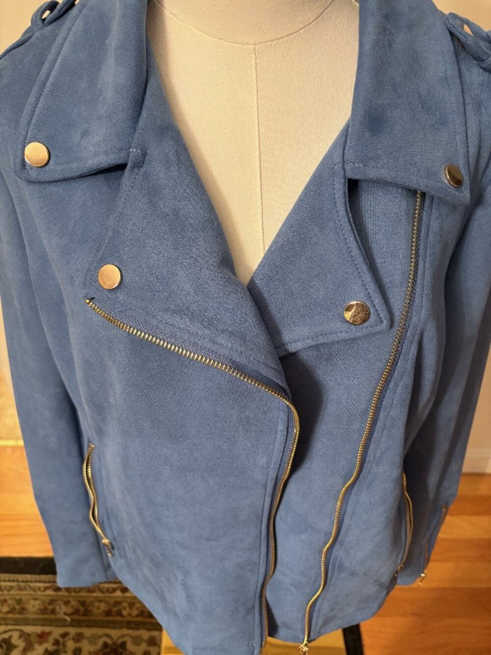 Solitaire Blue Faux Suede Moto Jacket